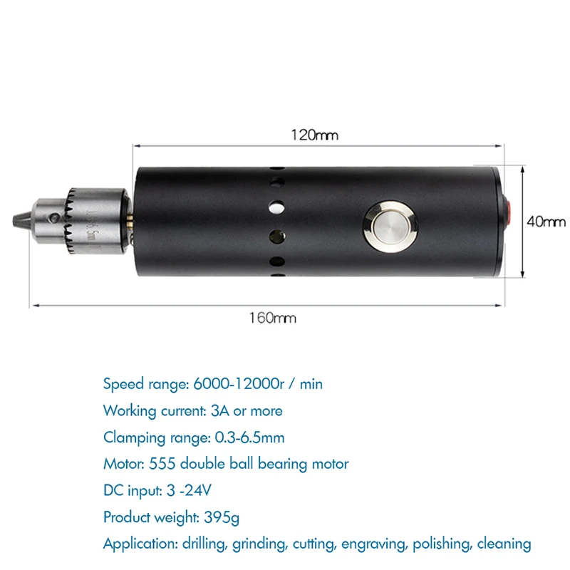 Mini broca elétrica 0.3-6.5mm 3v-24v velocidade variável do jogo de ferramentas giratórias com interruptor do auto-fechamento, furos refrigerando,