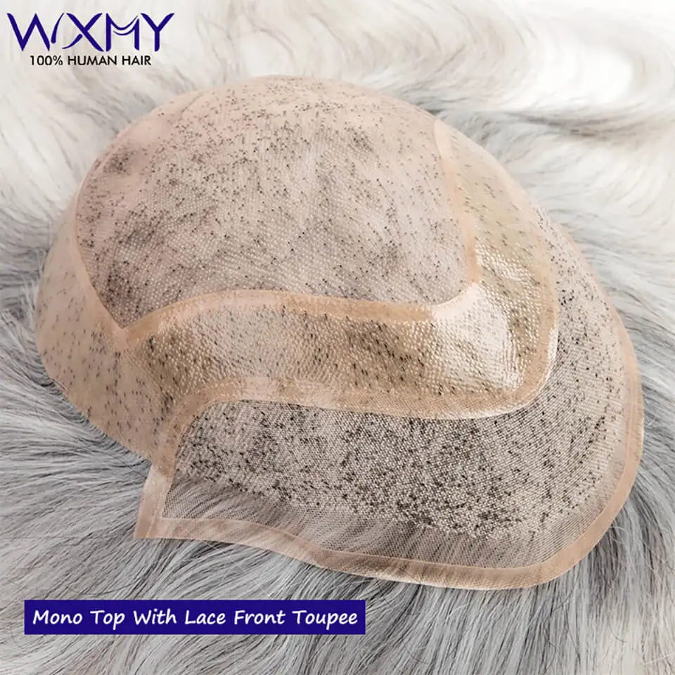 Breathable Mono Lace Pu Base Male Hair Prosthesis Human Hair Men's Wig Systems Natural Hairline Toupee Man Wig Replacement