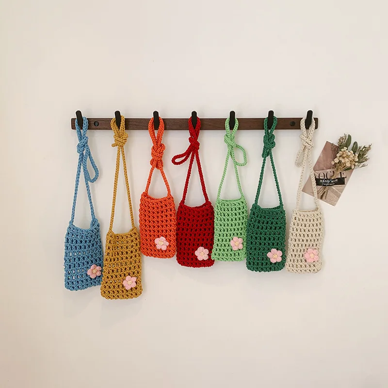 1pcs New Hollow Knitting Multi-purpose Phone Bag Small Item Sundries Lightweight Braided Shoulder Handbag Crossbody Storage Bag