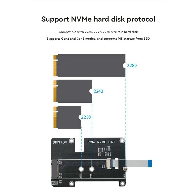 PCIe to M.2 M Key Adapter NVMe Expansion Board for Raspberry Pi 5 2230 2242 2280 M.2 M Key NVMe SSD Support PCIE Gen2