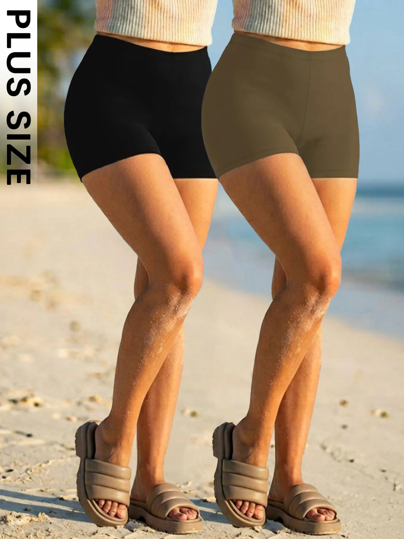 

2 pack Plus Size High Elasticity Sports Shorts Biker Shorts For Women Super Soft Yoga Running Gym Fitness Women's Activewear