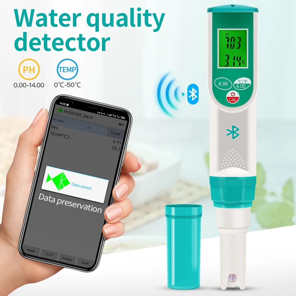 

2 in 1 PH Temperature Meter Bluetooth Digital Water Quality Monitor Tester for Pools Drinking Water Aquariums High Accuracy