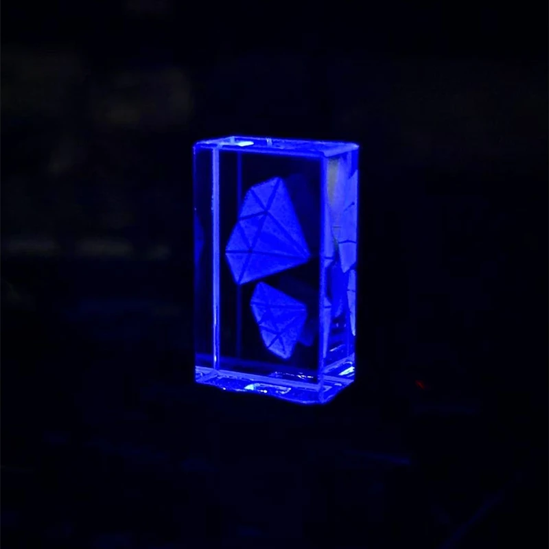 Free Custom Laser Engraving Diamond LOGO Metal Silver Crystal USB2.0 Color LED Light Flash Drive 4GB 8GB 16GB 32GB 64GB 128GB