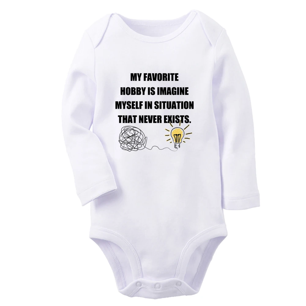 My Favorite Hobby Is Imagine Myself In Situation That Never Exists Cute Baby Rompers Print Bodysuit Kids Long Sleeves Jumpsuit