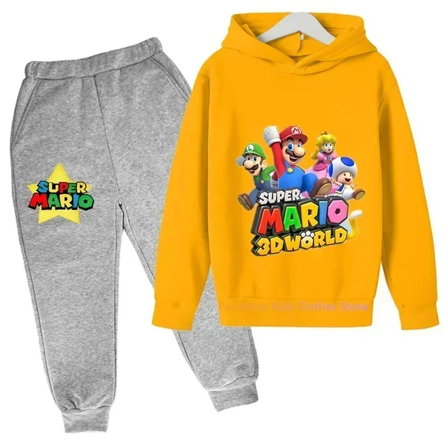 Chemise de protection à capuche à manches longues imprimée Super Mario pour enfants, ensemble de pantalons, Kawai, Sportedly, 2 pièces