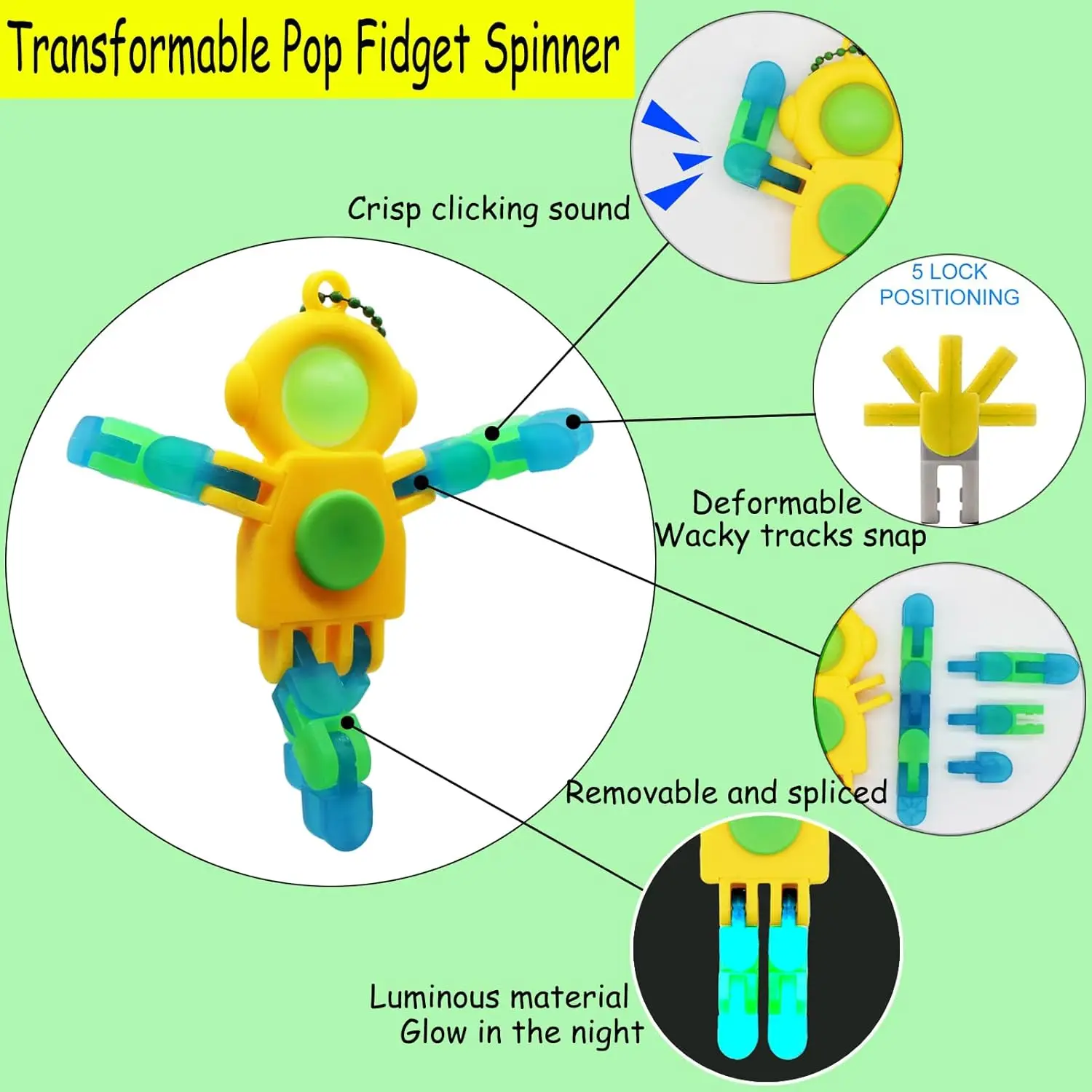 4 pièces Fidget Spinners en vrac, porte-clés d'astronaute déformable, jouets Fidget en vrac