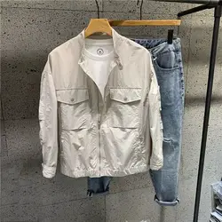 Handsome Man Sunscreen Clothing Summer Thin Style Loose All-match Stand Collar Pocket Long Sleeves Zipper Work Clothes Jacket