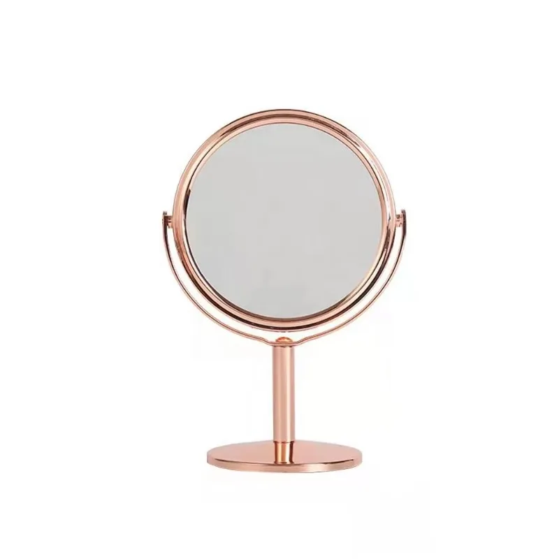

Fashion Luxury Rose Gold Metal Rotating Double Side Small Table Makeup Mirror