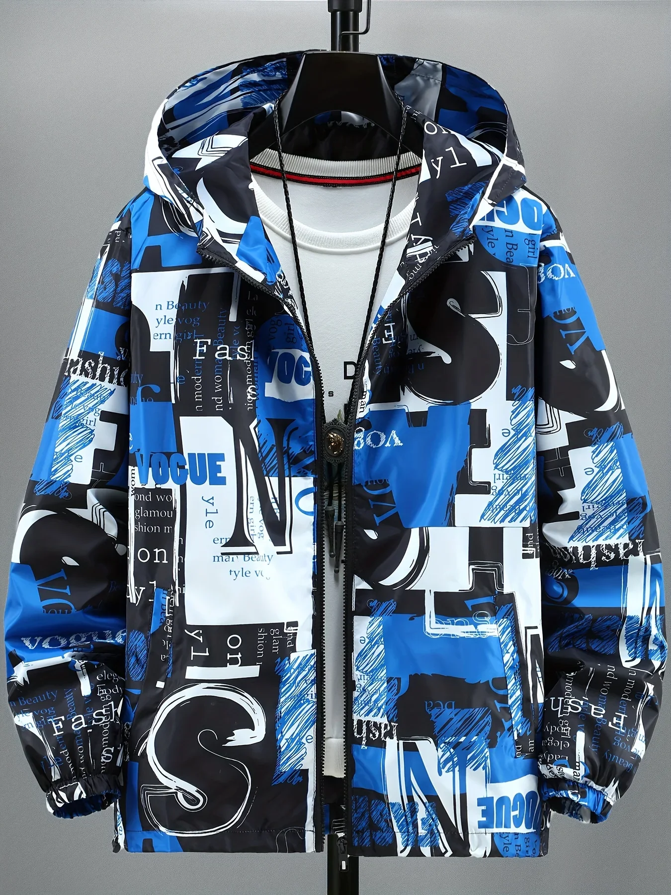 스트리트 패션 보그 텍스트 레터 후드 윈드브레이커 블랙 - Street Fashion Vogue 리뷰 및 가격