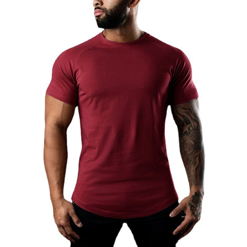 New Fashion Plain Tops Tees Fitness Mens Crew Neck T-Shirt Short Sleeve Muscle Joggers Bodybuilding Male Gym Clothes Slim Fit T image 5