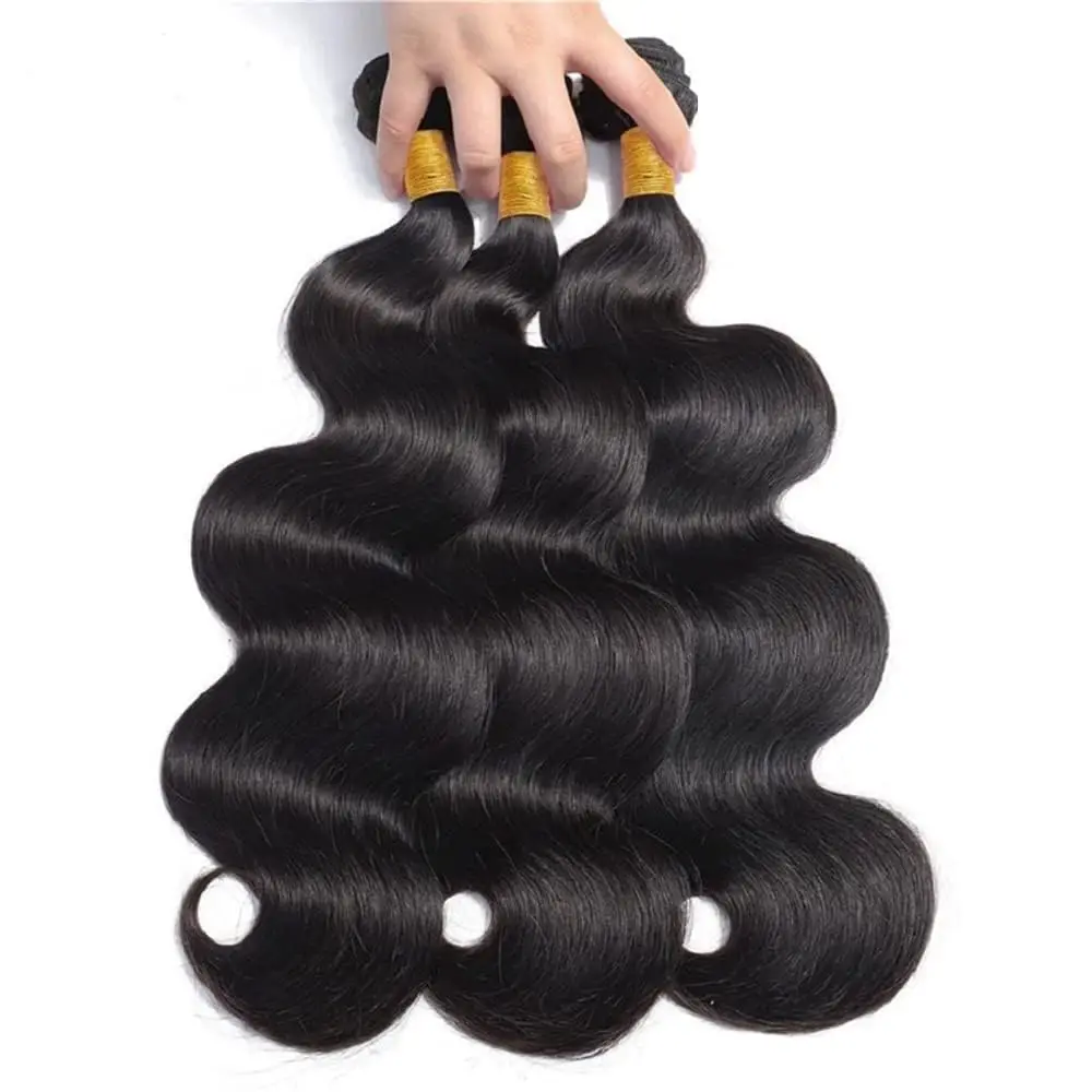 Body Wave Human Hair Bundles Natural Color #1B Brazilian 1/3 Bundles 100% Human Hair Extensions 24 26 Inches Remy Hair For Woman