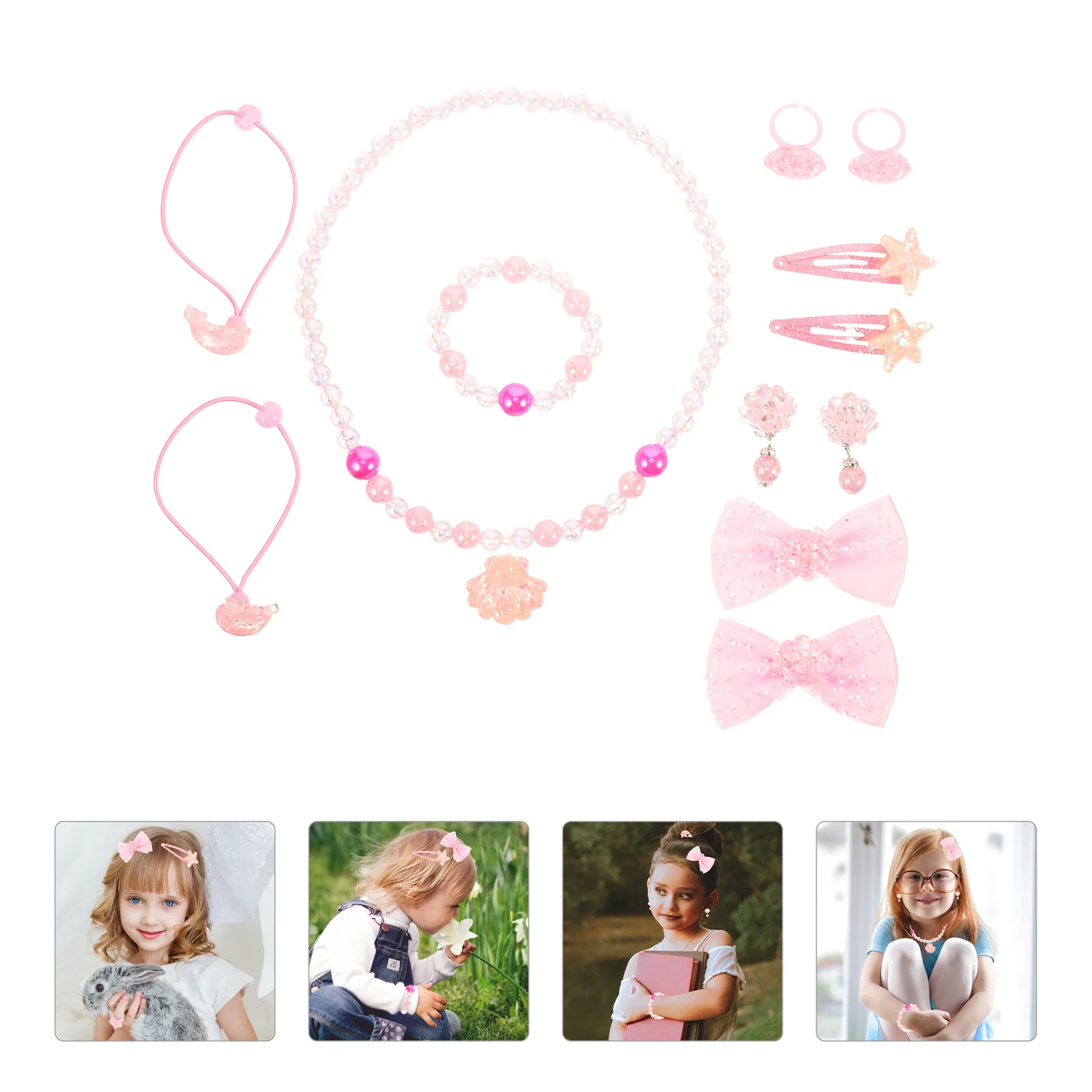 

Girl Shell Backpack Set Little Girls Jewelry Kids Play Gift Children Bracelets Toddler