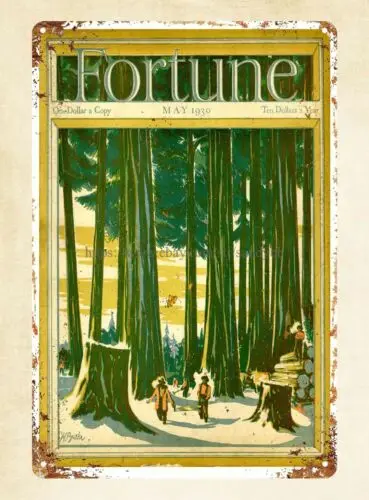 Logging In Winter 1930 Fortune magazine cover metal tin sign tin wall signs