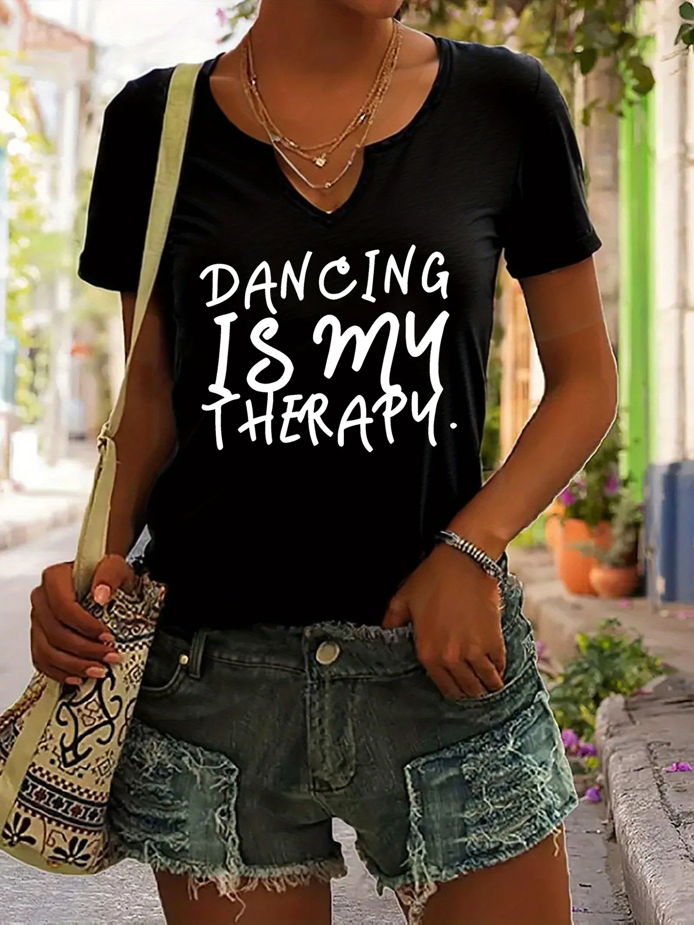 Women's Summer V-Neck Short Sleeve T-Shirt, 