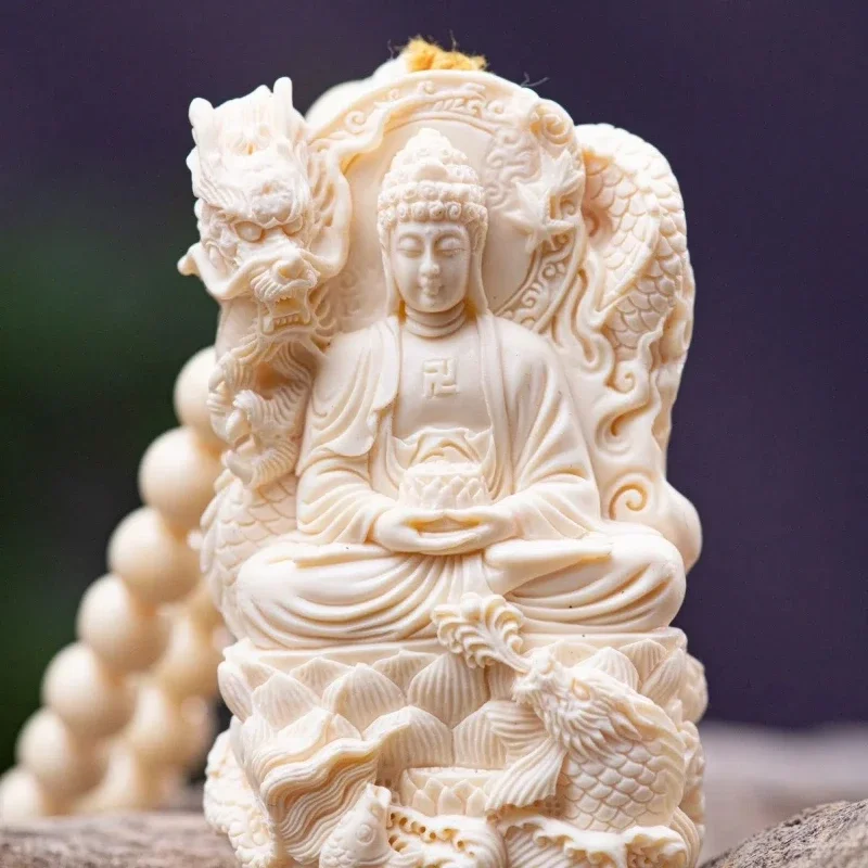 Natural Ivory Fruit Men's and Women's Necklace Pendant Double-sided Brand Carved Guanyin Guardian Carved Buddha Buddha Pendant