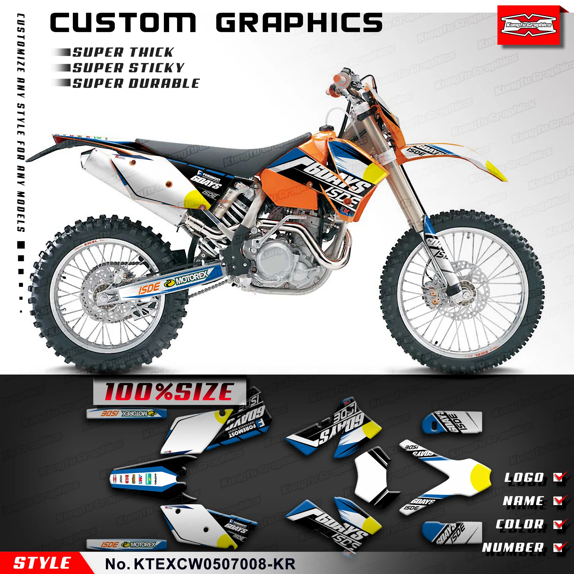 KUNGFU GRAPHICS Complete Sticker Vinyl Wrap for KTM 125 200 250 300 400 450 525 EXC EXC-F EXCF 2005 2006 2007, KTEXCW0507008-KR