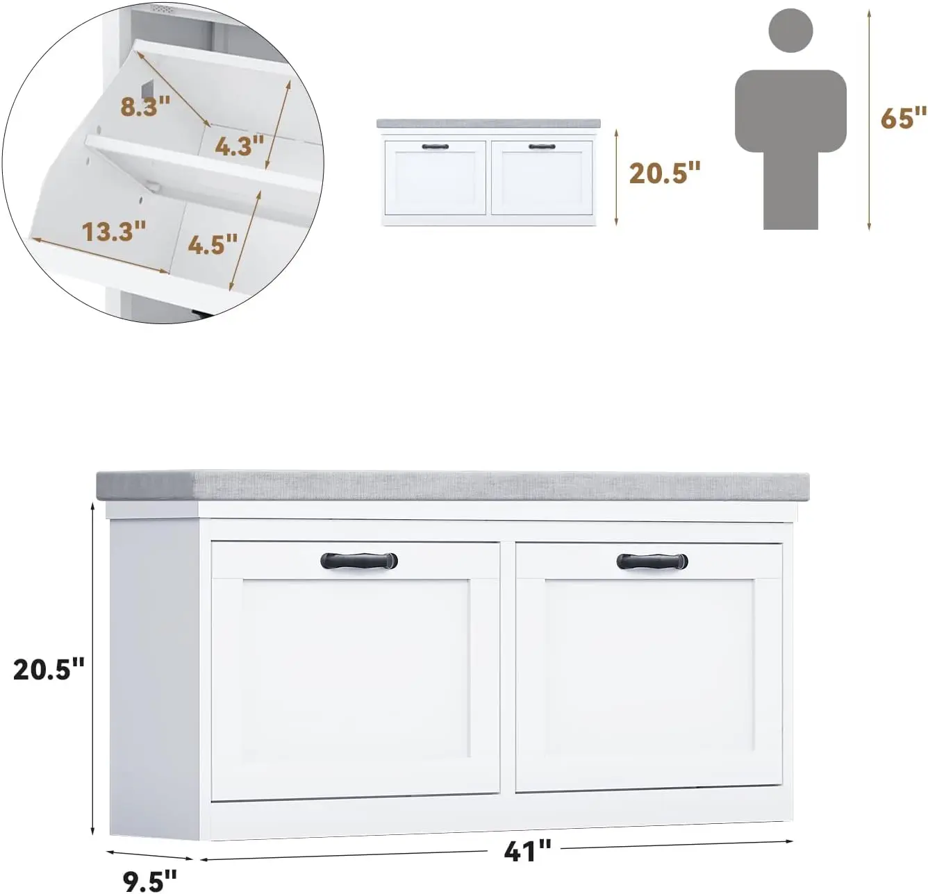 Cabinet with 2 Flip Drawers, Shoe Storage Cabinet, Freestanding Organizer for Entryway/Hallway, Rack, Organizers