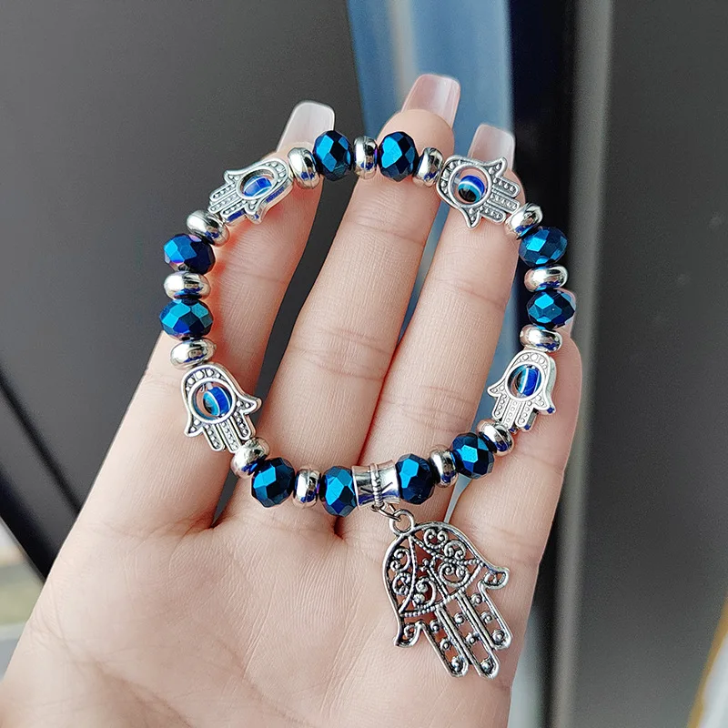 Fashion Blue Evil Eye Bracelet For Women Crystal Resin Lucky Bead Wishing Chain Bracelet Ladies Charm Jewelry Palm Wear Gifts