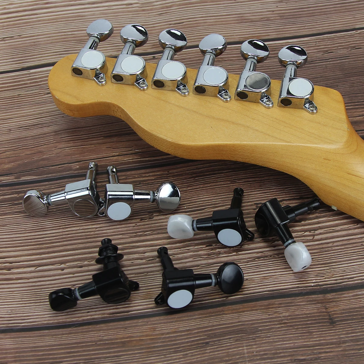 

FLEOR 6pcs 6-in-line Electric Guitar Tuning Keys Pegs Machine Head Tuners 6R/6L Chrome /Black