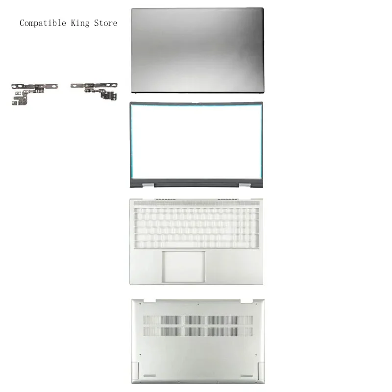 B Laptop For Dell Inspiron 15 Plus 7510 LCD Back Cover Bezel Palmrest Bottom Case Hinges 007DY0 Silver Shell