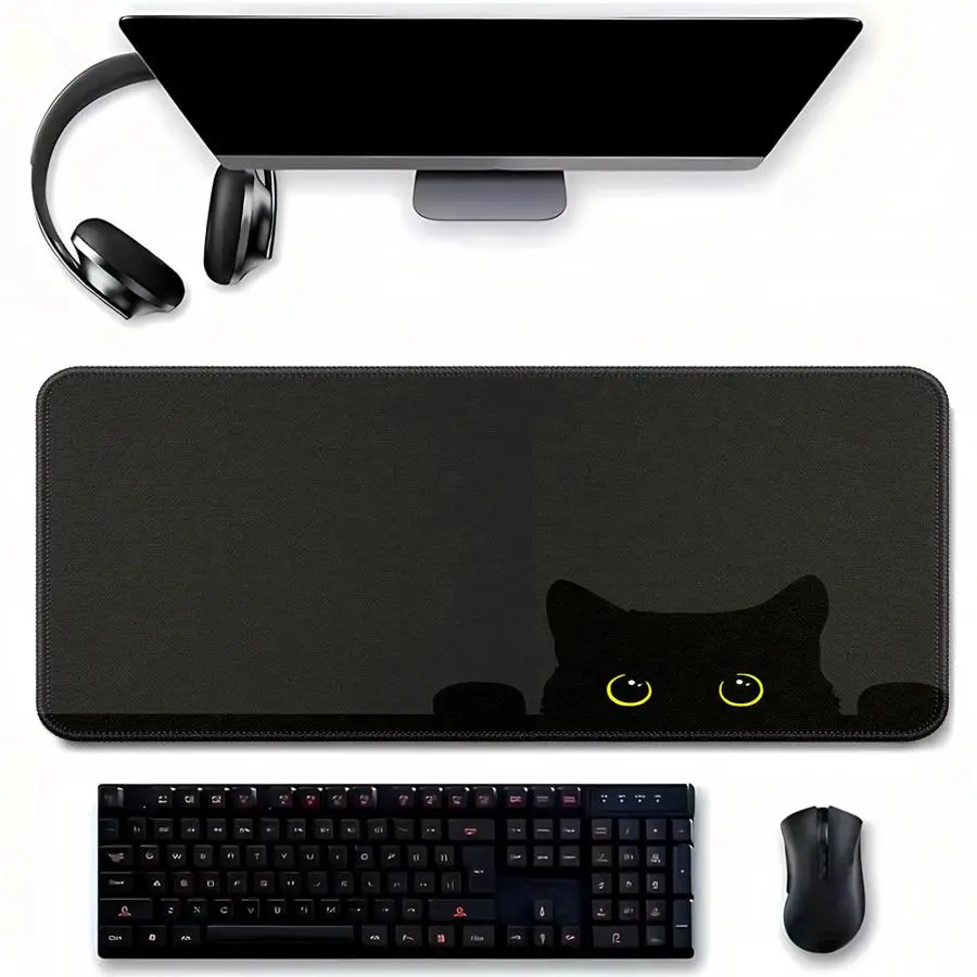 Mouse Pad Computer Laptop Pad Game Console Pad Keyboard Mouse Pad office Pad Desk accessories Anti slip Black Cat With Yellow