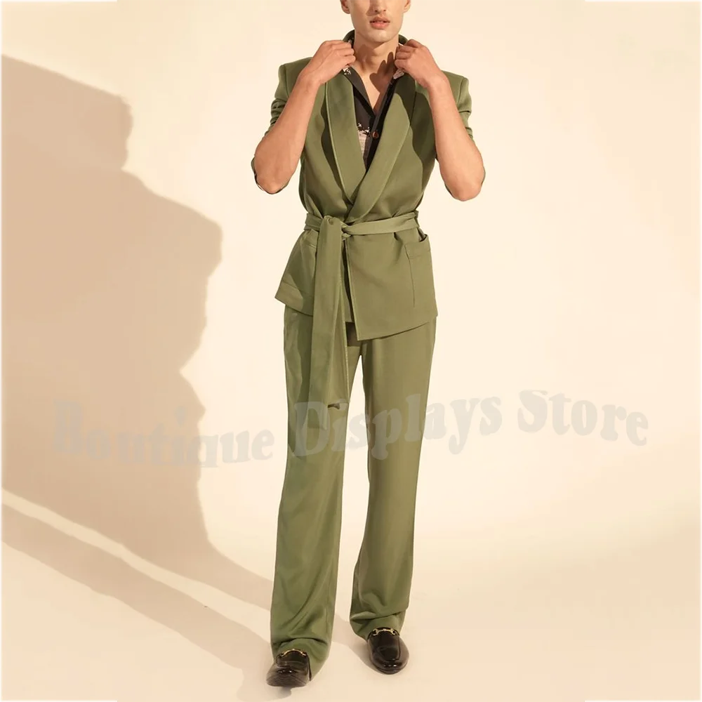 

Casual Daily Solid Color Men Suits Two Pieces Jacket Pants Classic Shawl Lapel Straight Costum Made Prom Male Blazer Set