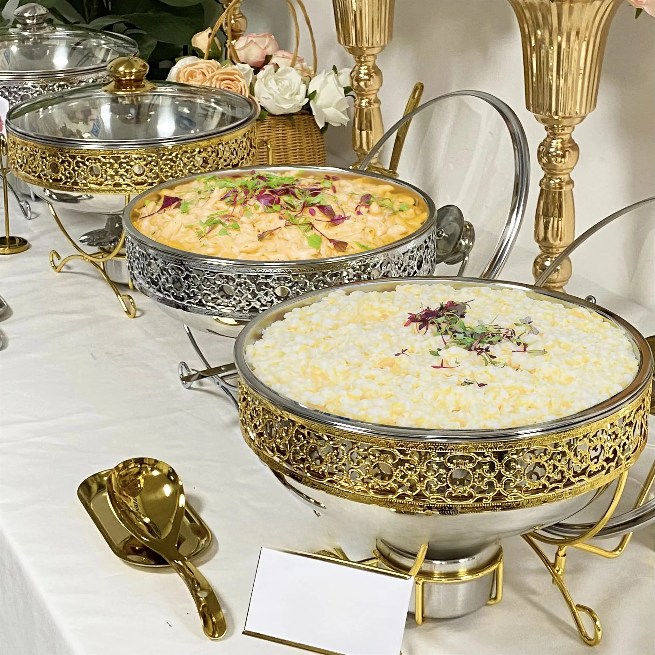 Fast Food Restaurant Equipment Food Warmer Buffet Shaffing Dishes Insulated Chafing Hot Food Display Cheffing Dish Set Luxury