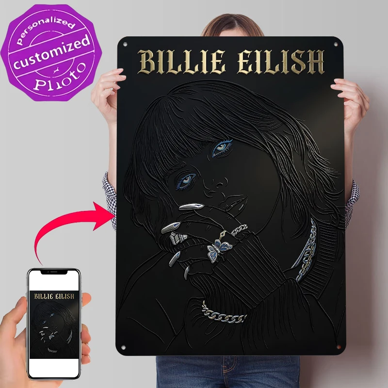 Billie Eilish Schmetterlingsporträt-Poster, personalisierte Vintage-Metallschilder, Wandkunst, Retro-Blechschild für Innendekoration