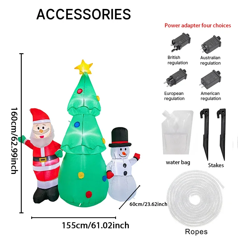 4.92FT Inflatable Toy Christmas Santa Claus Decor Set Tree Snowman Xmas Yard Supplies LED Christmas Home Ornament Festive Gift