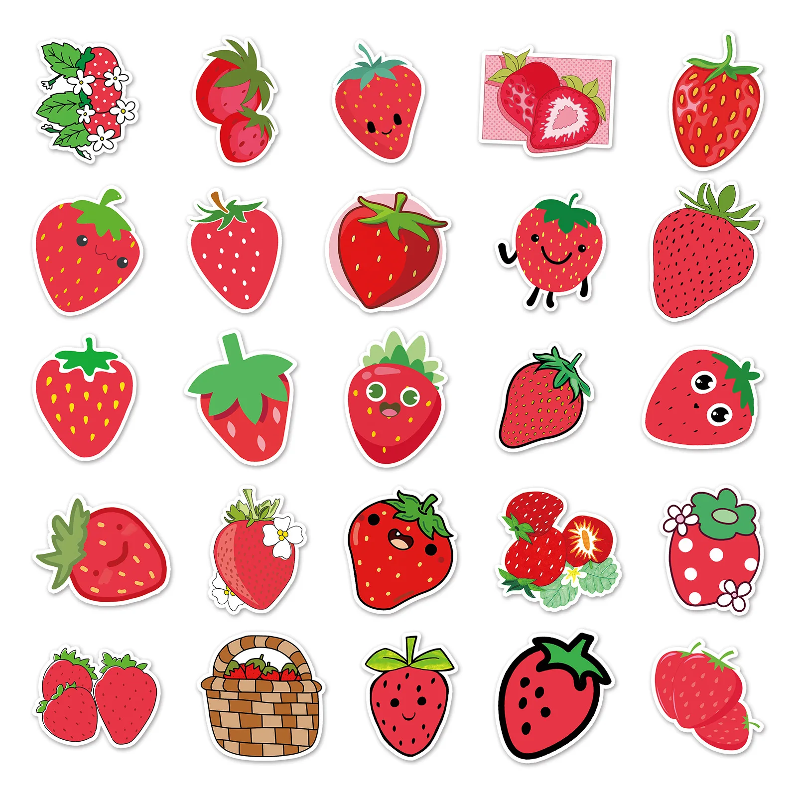 50 Uds. Pegatinas de garabatos de dibujos de fresa, pegatinas de dibujos animados de frutas bonitas, cuaderno, teléfono, guitarra, monopatín, pegatina impermeable, juguete para niños