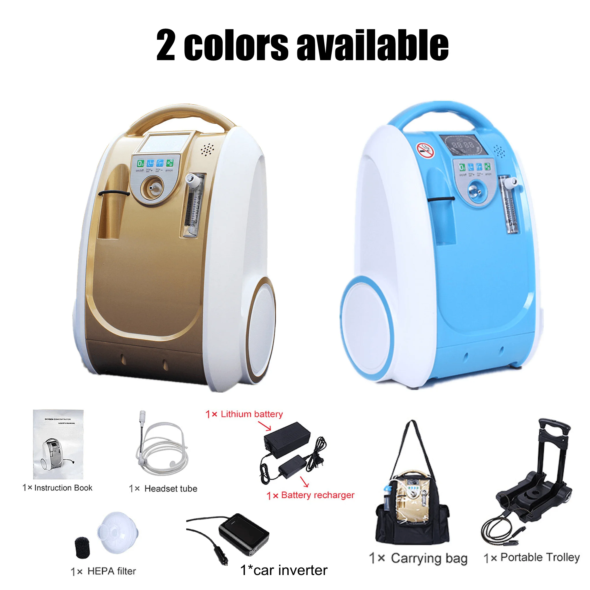 

Household Oxygen Concentrator 24 hours continuous Oxygen Generator Portable Oxygen Bar Outdoor 5LPM Oxygen Machine Blue Gold