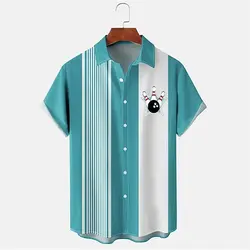 Camisa con estampado 3D de bola de bolos para hombre y mujer, camisa informal de manga larga con solapa, ropa de calle con botones, ropa Unisex de gran tamaño