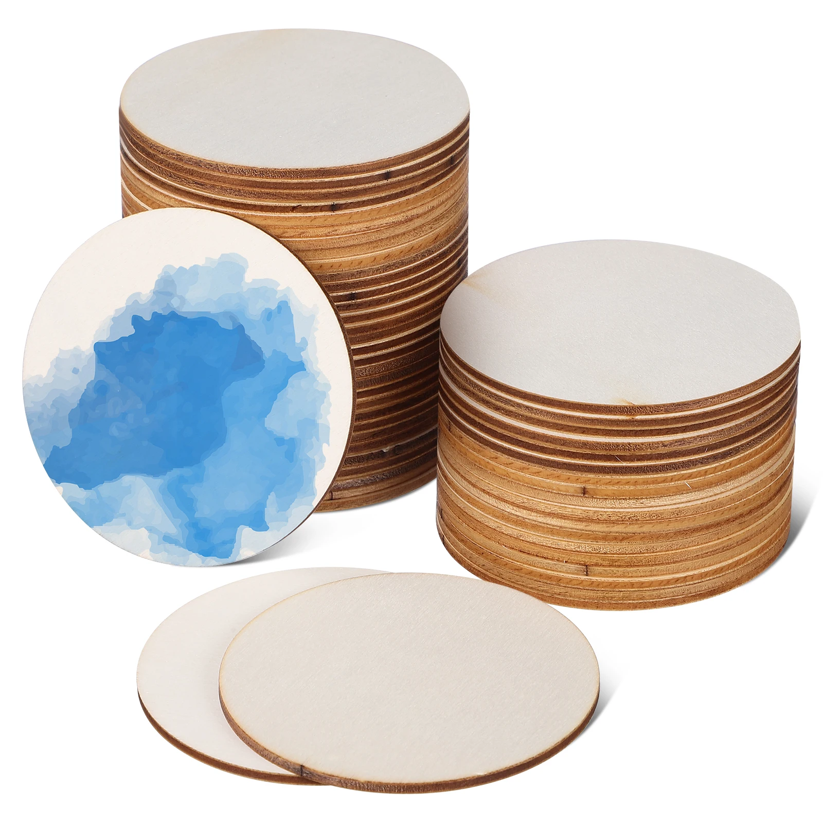 

50pcs Blank Slices Unpainted Rounds Wood Sign Blanks Wooden Carving Ornaments Craft Blanks For Painting Coasters Unfinished Wood