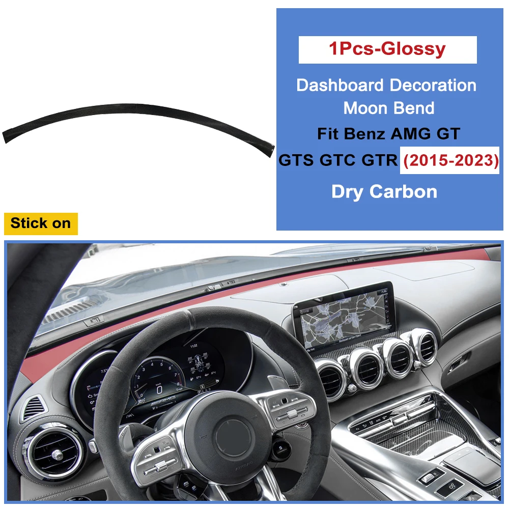 Fit Benz AMG GT GTS GTC GTR 2015-2023 Carbon Fiber Moon Bend Dashboard Trim Windshield Dash Panel Sport Interior Decor Sticker