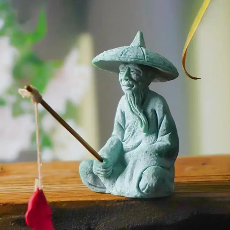 

TOPLIVING Easy To Clean Aquarium Decor Vintage Sandstone Fisherman Statue For Aquarium Garden Decor Zen Mini Figurine Ornament