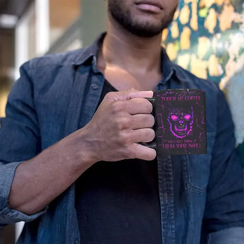 KX4B Caneca café engraçada para tocar meu café Eu vou beber crânio 11 oz chá chá cerâmica para homens Halloween