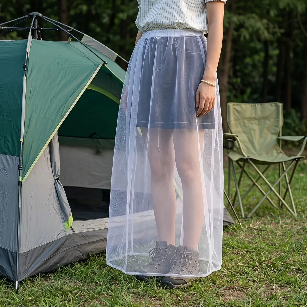Bee Repellent Women's Net Dress Anti-Bug Net White Women's Half Skirt Polyester Mesh Mosquito Repellent Cover Summer Wear