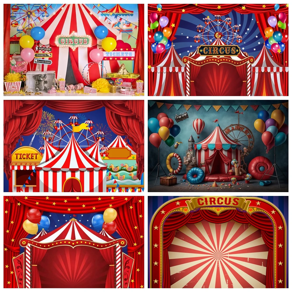 Circus Carnival Backdrops Photography Props Newborn Baby Birthday Decoration Balloon Ferris Wheel Party Background Photo Studio