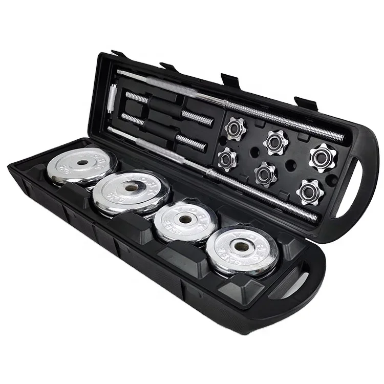 50 kg gran oferta en China fábrica barato barra galvanizada cromo ajustable plata mancuerna juego combinación de plástico