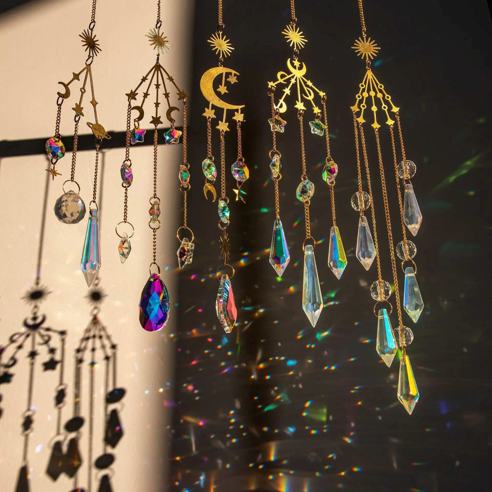 5PC Crystal Wind Chime Rainbow Maker Sun Catcher Dream Catcher Pendant Home Garden Decor Wind Chime Holiday Festival Home Decor