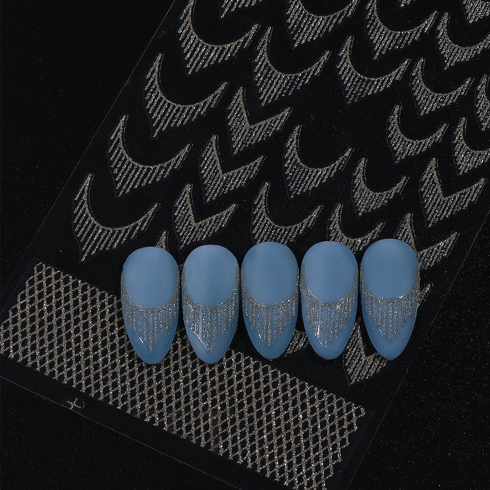 ثلاثية الأبعاد انفجار لامعة الذهب/الفضة شرابة مسمار الفن ملصق ذاتية اللصق الفرنسية شرابة مسمار ملصق مائي لتقوم بها بنفسك بريق المعادن الذهب والفضة المنزلق