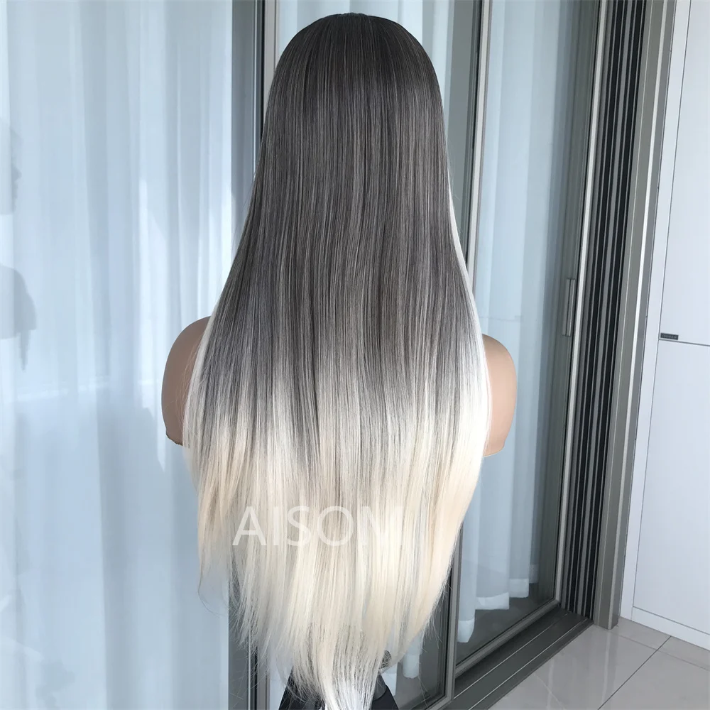 Braune Mischung blonde synthetische Spitze Perücken aisom gerade 13x4 Spitze Frontal Haar Perücken mit vor gezupften Haaransatz Faser Perücken für