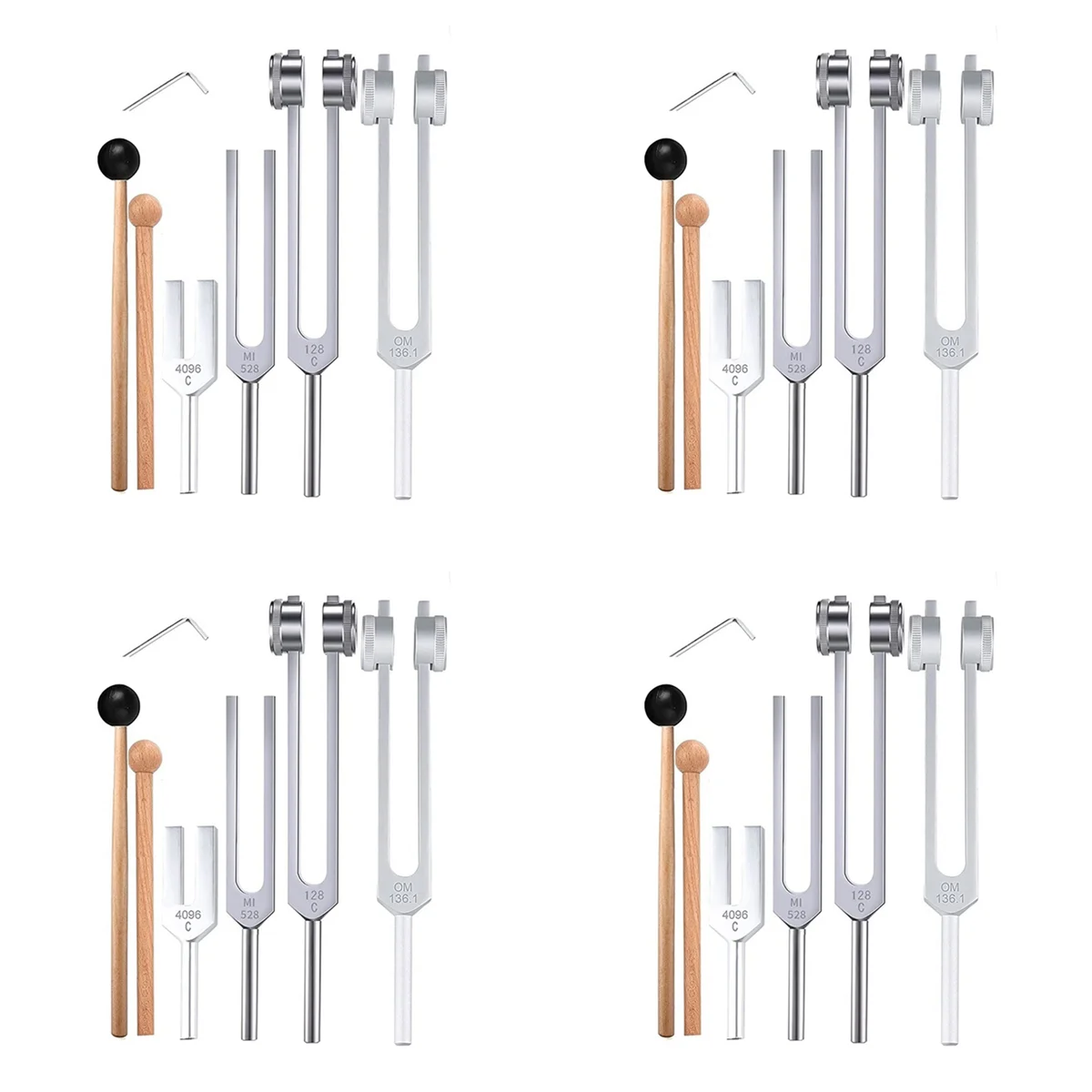 A79I 16Pcs Tuning Fork Set(128Hz, 136.1Hz, MI 528Hz, 4096Hz),for Healing Chakra,Sound Therapy,Reliever Stress