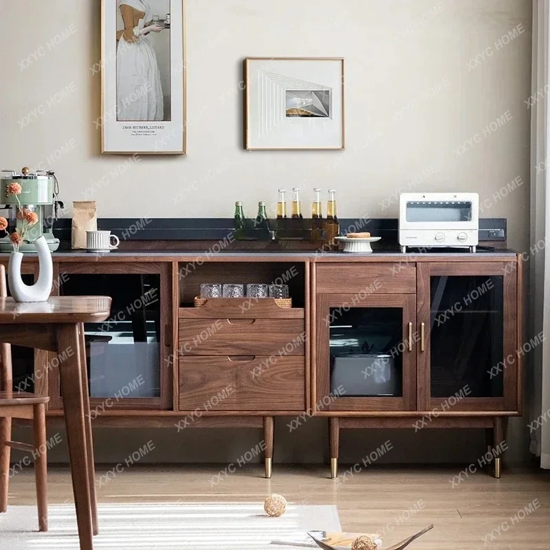 A North American black walnut dining side cabinet solid wood locker multi-functional side cabinet,rock slab coffee
