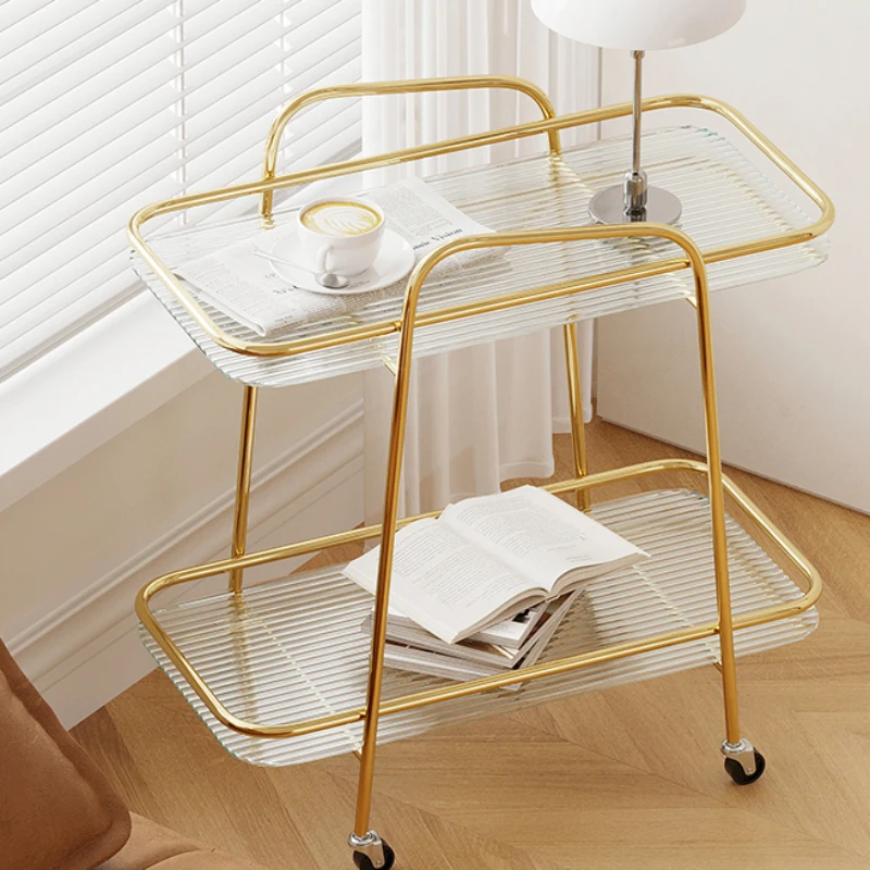 Small Cart Movable Sofa Side Glass Coffee Table Minimalist Bedside Snack Storage Rack Service Tables Luxury Design Esstisch