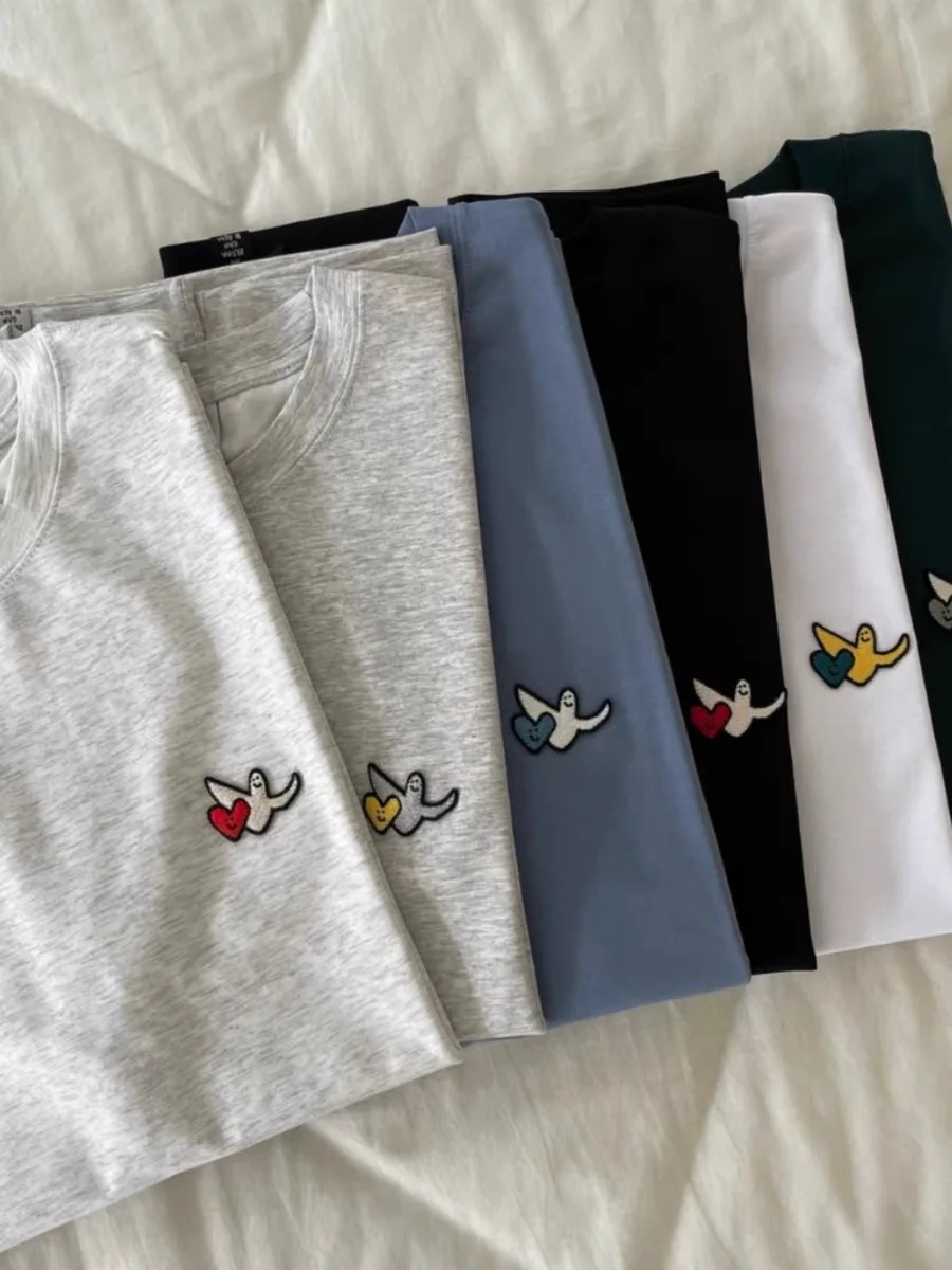 2024 nowa koreańska koszulka z czystej bawełny z krótkim rękawem Xiaofei t-shirt Y2k Trend Plus rozmiar Love mała etykieta t-shirt darmowa wysyłka