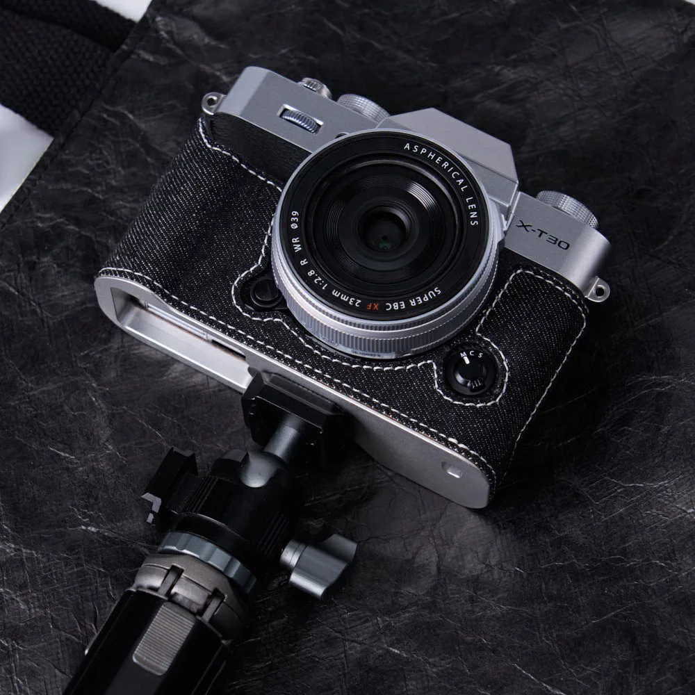 For Fujifilm Fuji XT30 XT30II XT30III Case Vintage Denim Material Handmade Protective Case Half Case Camera Bag with Metal Base