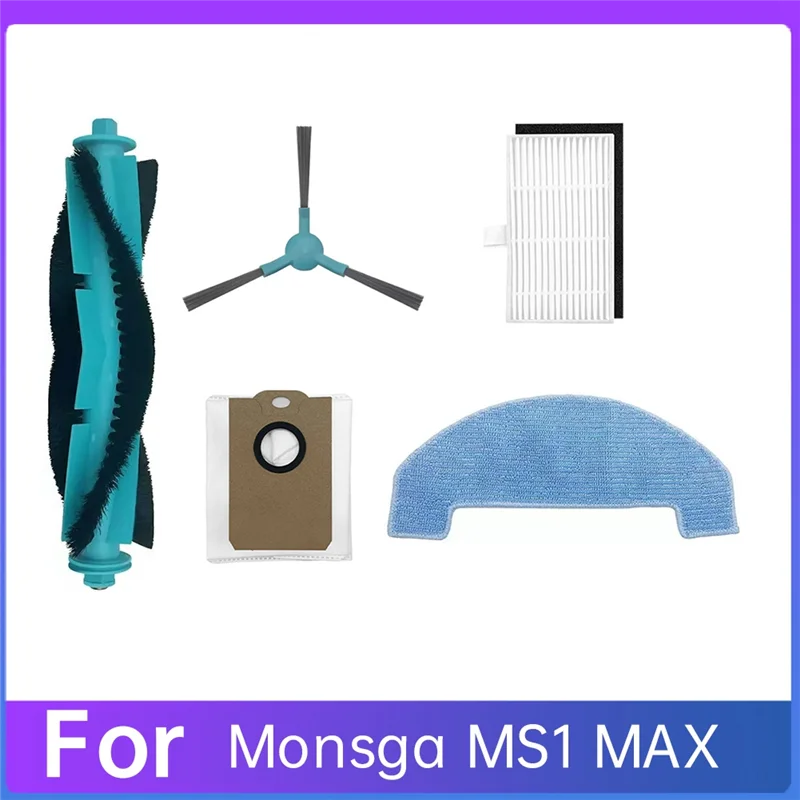 A66Z 5PCS Main Brush Dust Bag Side Brush Mop Cloth Filter For MONSGA MS1 MAX Robot Vacuum Vacuum Cleaner Accessories