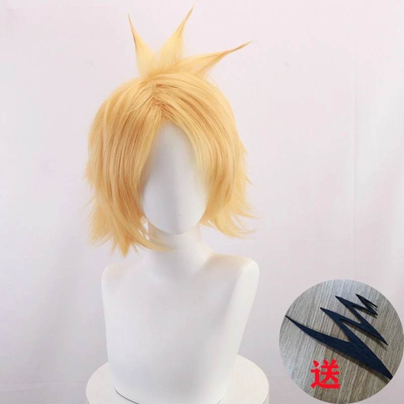 My Hero Academia Kamina Electric Light Brown Reverse Curl Cosplay Wig With Lightning Headpiece