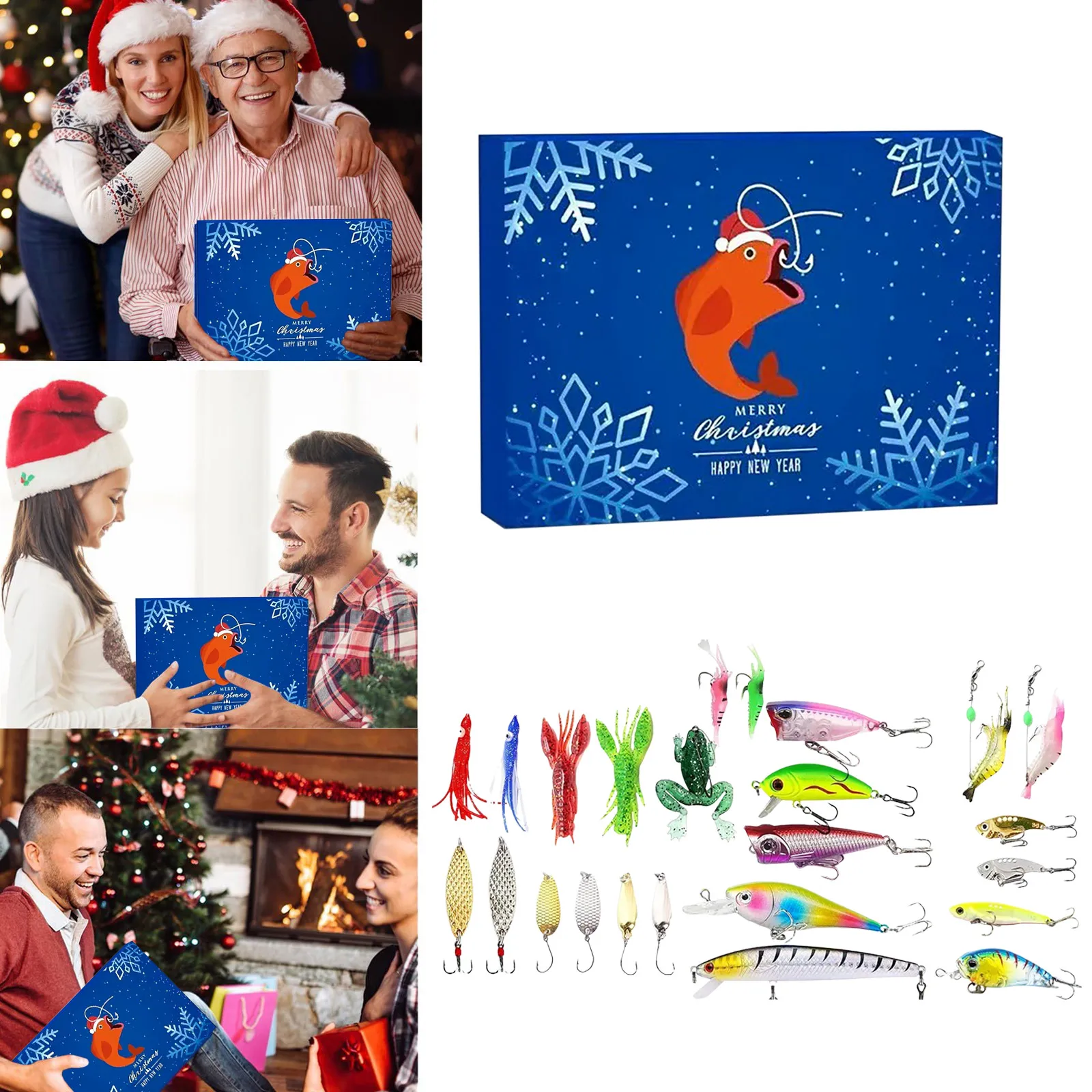 Reloj preescolar Calendario de Adviento de pesca 2025 Hombres adultos Adolescentes Niños 24 días Botón de cuenta regresiva de Navidad Luces de batería con temporizador